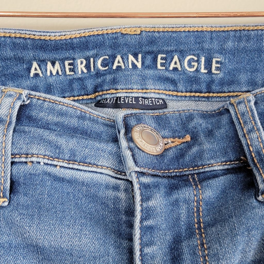 AE 8 American Eagle Skinny Jeans Hi Rise Jegging Medium Blue Wash Stretch - Picture 2 of 10